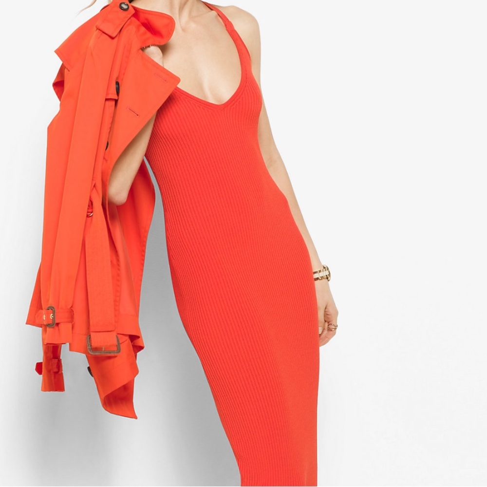 MICHAEL Michael Kors Red Ribbed Sweater Dress (Small)